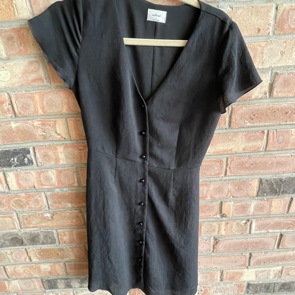 Wilfred (Aritzia) Button up black mini dress